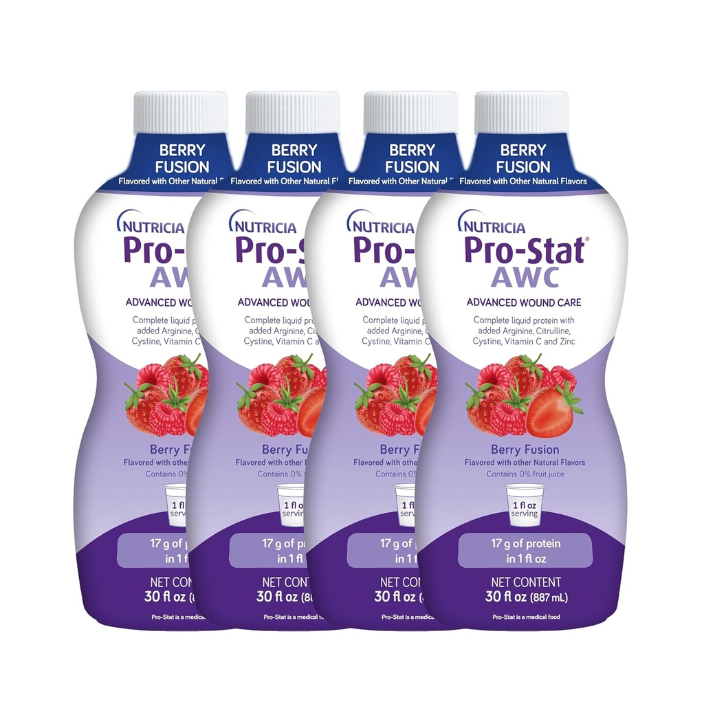 Pro- Stat Zaawansowana opieka nad ranami (AWC), skoncentrowane płynne białko Medical Food - Berry Fusion Flavor, 30 Butelka Fl Oz (Przypadek 4)