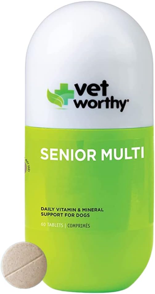 Vet Worthy Senior Multivitamin Chewable for Dogs - Przeciwutleniacze i wsparcie żywieniowe - Daily Support - Esential Vitamin, Minerals, & Enzymes- Wątroba Flavor Chewable for Dogs - 60 Tabletki