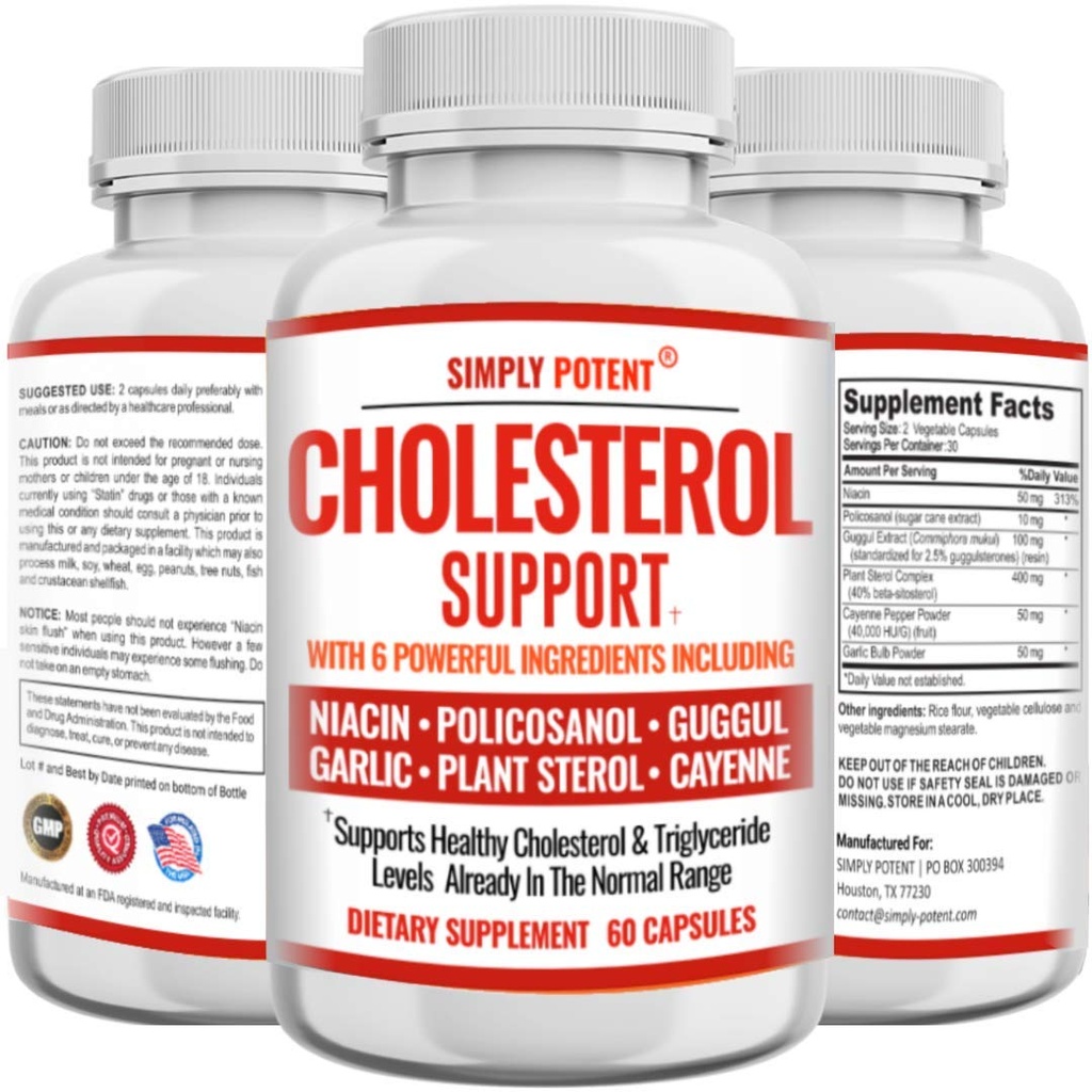 Cholesterol Lowering Supplement, który działa, Wspiera Dolny Cholesterol wysoki, Trigliceryd, LDL & Podnieść HDL naturalnie, Serce zdrowe Kapsułki naturalne z czosnku, Sterole roślinne, Niacyna, Guggul, 60 Ct