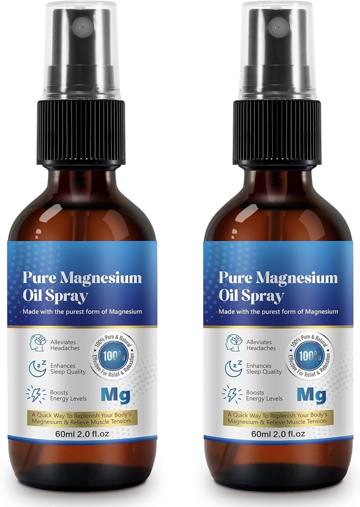 Generic 2 Fl Oz Magnesium Oil Spray - Pure & Organic - High Concentration Magnesium - Non-GMO, Gluten-Free - Easy to Absorb - 2pc