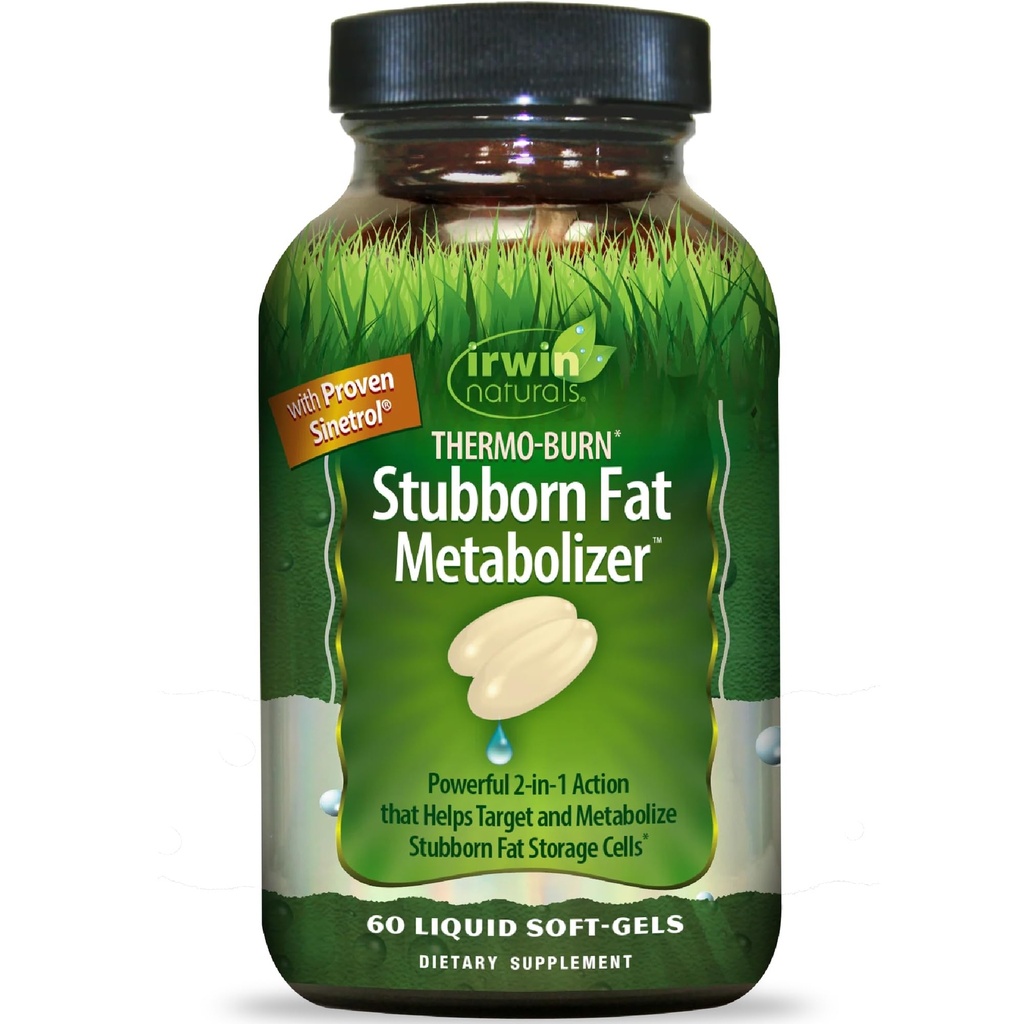 Irwin Naturals Thermo- Burn Stubborn Fat Metabolzer - 60 Płynne żele soft- Kombinacja Green Tea Extract (EGCG), MCT Oil & Caephine - 20 Służenie