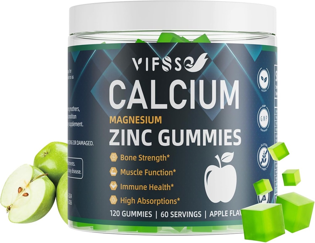 Cynk wapniowy Gummie 600mg z witaminą D3 K2, 120 Gummies Roślina na bazie bezcukrowych Gummies wapnia Wysoka Absorpcja Kompleks Wapnia Suplement 70 + Ślady Minerały dla kości, Wegan