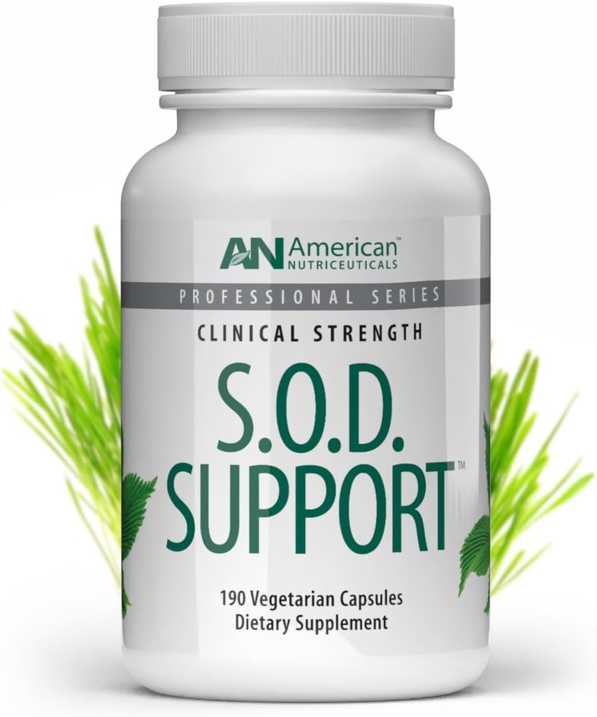 Amerykańskie Nutriceuticals - S.O.D. Wsparcie - 190 Kapsułki - Wsparcie naturalnej produkcji Super Oxide Dismutase - Niszczy wolne Radykale, Wspiera detoksykacji wewnątrzkomórkowe & Łatwe do połykania
