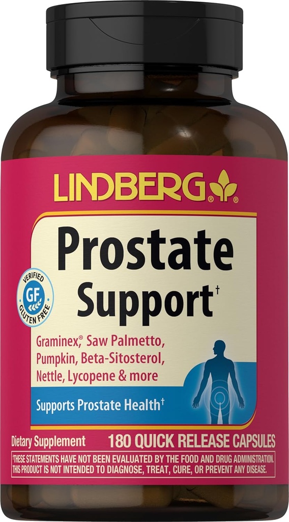Lindberg Prostate Supplement dla mężczyzn 124; 180 Kapsułek ID124; z Saw Palmetto, Lycopene, Beta Sitosterol, Wyciąg z nasion dyni 124; Non-GMO, Gluten Free