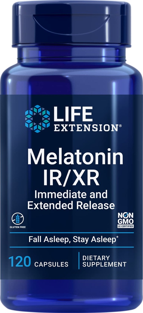 Life Extension Melatonin IR / XR 120 Kapsułki - Natychmiastowa i 7 Godzina Extended- Release - Night Time Supplement - Obsługuje Staying Asleep - Nie-GMO, Gluten- Free