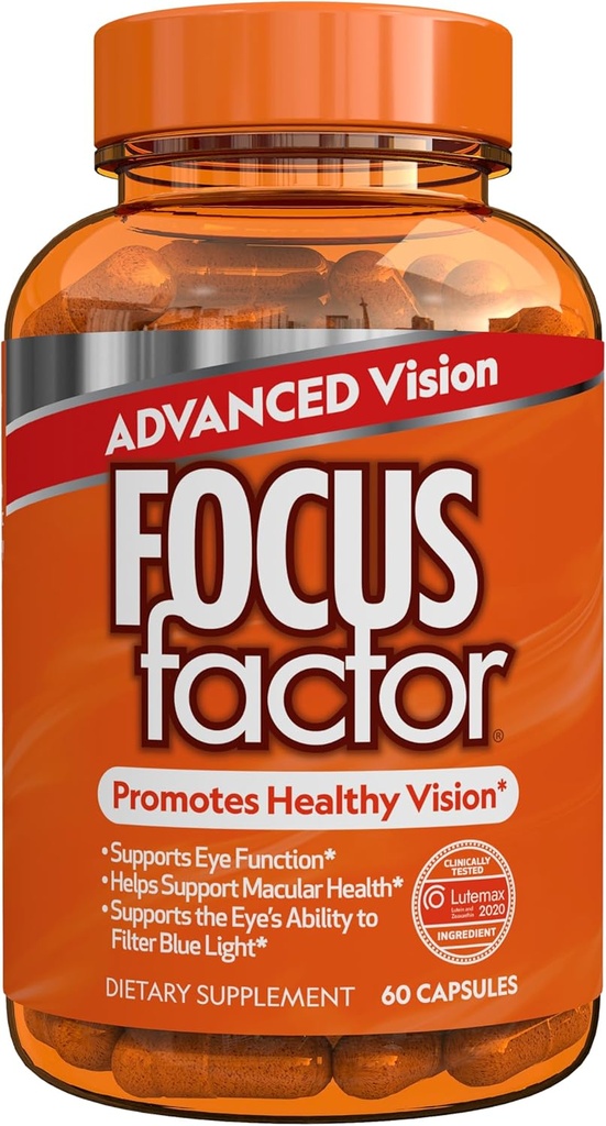 Focus Factor Advanced Vision Formula (60 Count) - Witaminy do oczu z witaminą C, Witamina E, Lutemax ® 2020 - Luteina i Zeaksantyna Suplement do wsparcia zdrowia oczu