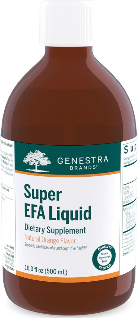 Genestra Brands Super EFA Liquid Baltic 124; Wspiera zdrowie układu sercowo-naczyniowego oraz rozwój mózgu, oczu i nerwów u dzieci * Gold 124; 16.9 Fl Oz Baltic 124; Natural Orange Flavor