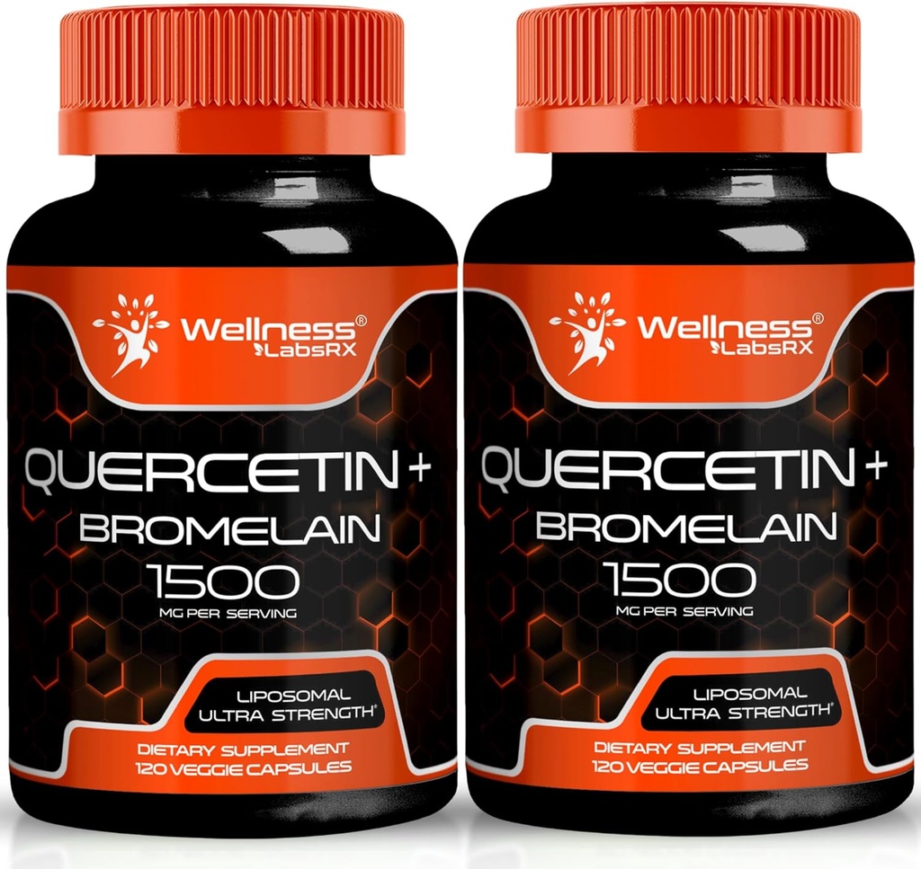 Quercetin z suplementem bromelainowym - 1500mg - Kapsułki wsparcia immunologicznego i zdrowia serca dla mężczyzn i kobiet, Suplementy Quercetin pomaga wspomóc wspólne i zdrowe układu oddechowego - 120 Count (2 Pack)