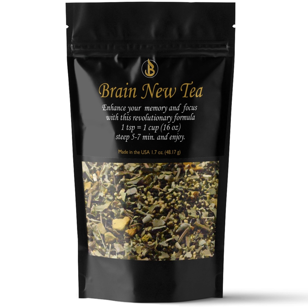 Brain New Tea - mentalna klarowność, Suplementy dla pamięci i Focus Boost, Nootropic, Mózg Fog Relief z Bacopa, Yerba Mate, Rhodiola Rosea, Gingko Biloba, Gotu Kola, Reishi.