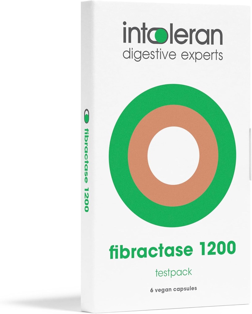 Intoleranan Fibratase Forte Digestive Enzymes Testpack - 6 Kapsułki 124; Suplement dla Fructans & Galactans Nietolerancja 124; Pomaga Digest Carbohydrates; Ziarno, Legumy, Cebula, Czosnek i Wheats 124; Czysty