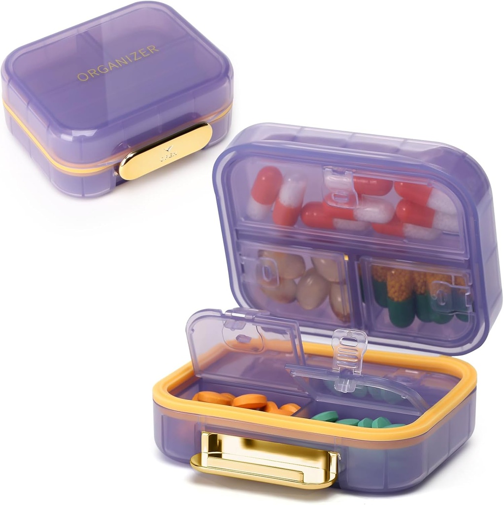 Toplive 7 Komory Portable Pill Organizer Travel Medicine Organizer Pill, Moisture Proof Small Pill Case Pocket Pill Holder Daily Pill Container Box for Fish Oil Vitamin, Purpurowy