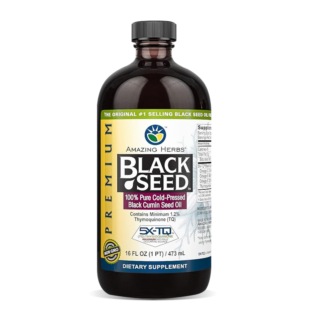 Niesamowite zioła Premium Black Seed Oil - Cold Pressed Nigella Sativa Aid in Digestive Health, Wsparcie immunologiczne, Funkcja Mózgu, Wspólna Mobilność, Gluten Free, Nie GMO - 16 Fl Oz