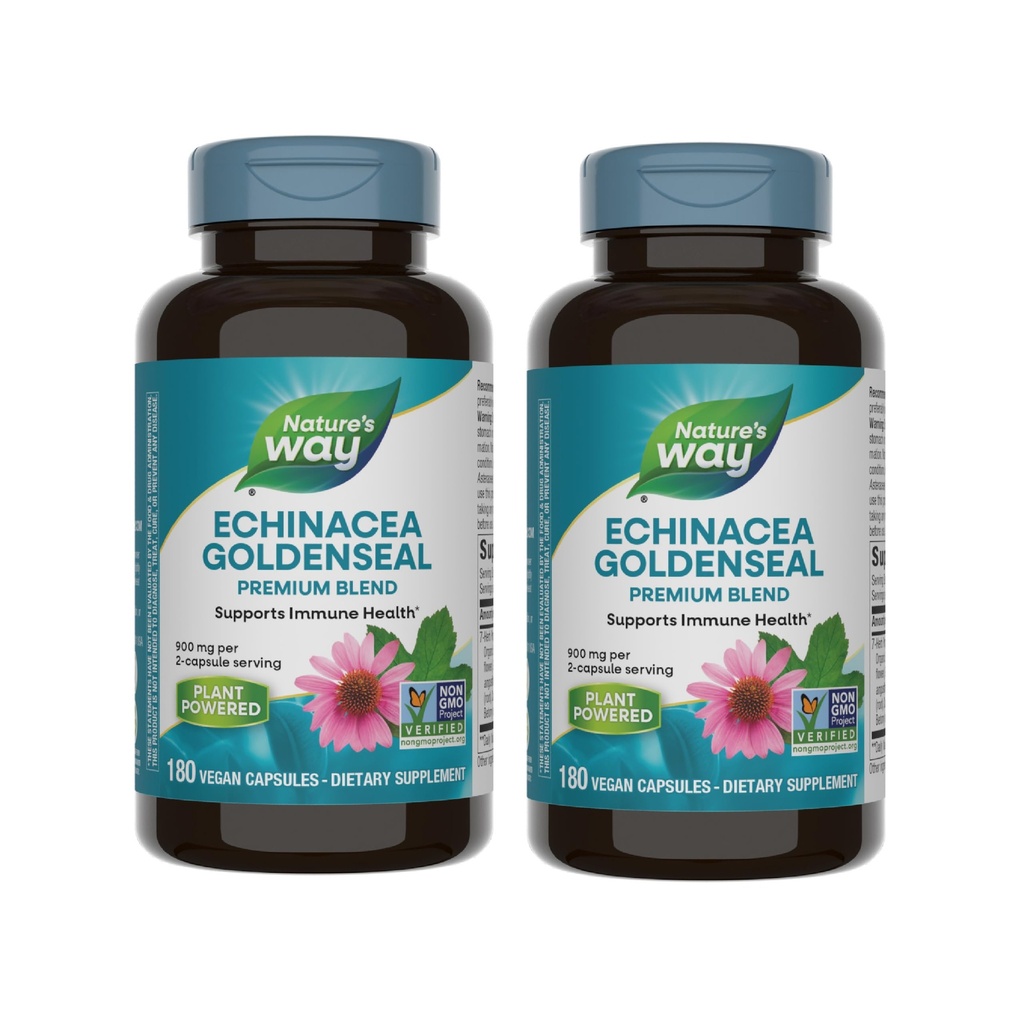 Nature 's Way Echinacea Goldenseal - 900 mg Echinacea 7 Mieszanka ziołowa na 2- kapsułkę podającą - Do wsparcia immunologicznego * - Z Cayenne Pepper, Gentian & Burdock - Gluten Free - 180 Kapsułek wegańskich (opakowanie 2)
