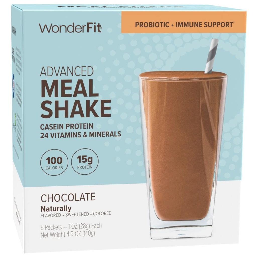 WonderFit by WonderSlim Protein Meal Explacement Shake, Czekolada, Probiotyczne i immunologiczne Wsparcie, Gluten Free (5ct)