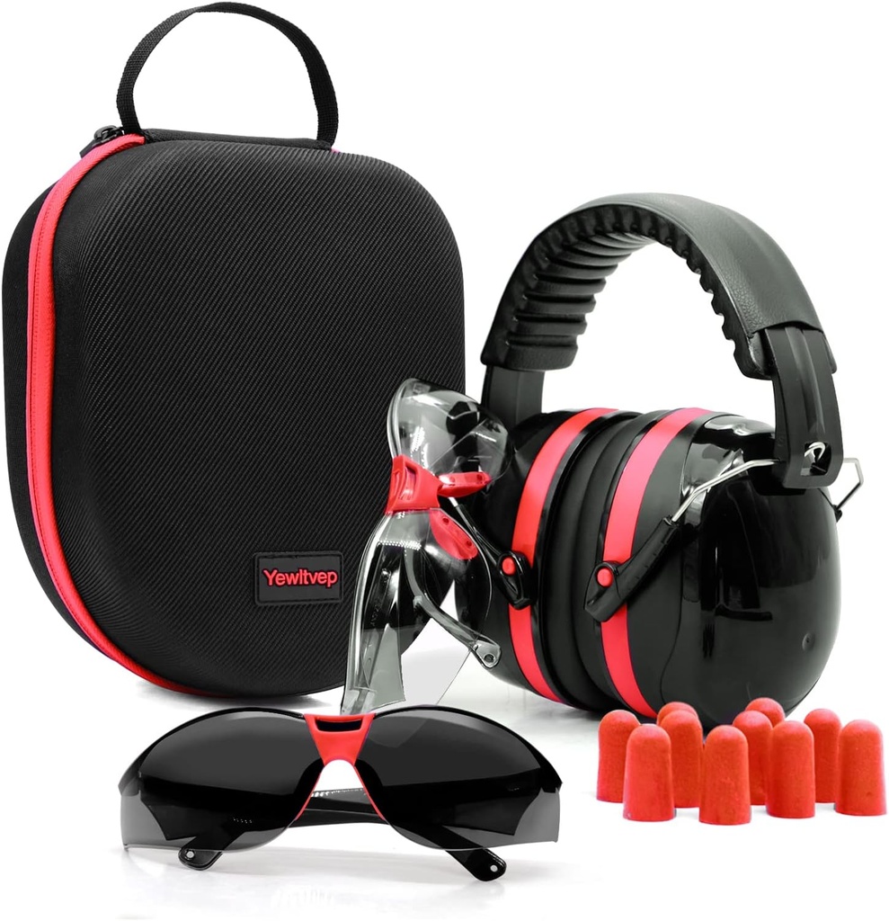 Yewltvep Strzelanie Uszy Ochrona Gun Zakres Uszy Ochrona z Earmuffs, Okulary bezpieczeństwa broni, Zatyczki do uszu, Ciężka sprawa przechowywania