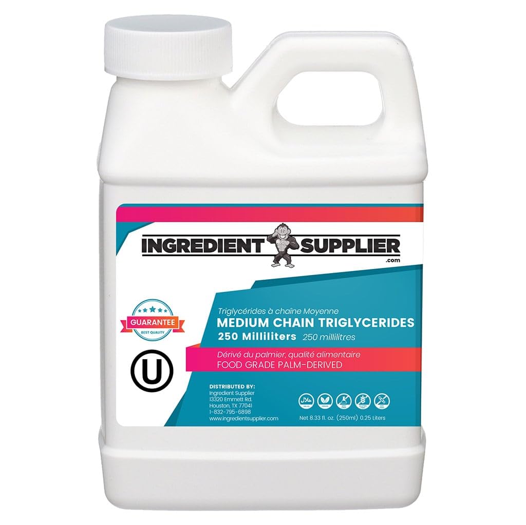 MCT Oil - 250 ml (8.33 Oz.) Zrównoważone Palm Derived - USP Food Grade - Nie GMO - Halal - for Sports Nutrition, Keto lub Paleo Diet, Czysta Energia, Ekstrakty