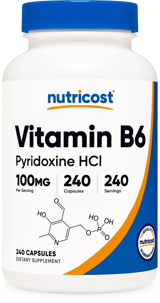 Nutricost Witamina B6 (HCl pirydoksyny) 100 mg, 240 kapsułki