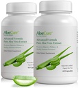 AloeCure Organic Aloe Vera Kapsułki, 160,000mg Wewnętrzny Aloe Liść Równoważnik na Serving, Wsparcie Gut, Digestive, & Zdrowie immunologiczne, Pomaga utrzymać zrównoważoną kwasowość żołądkową, Aloin Free, 60Caps x 2Btl