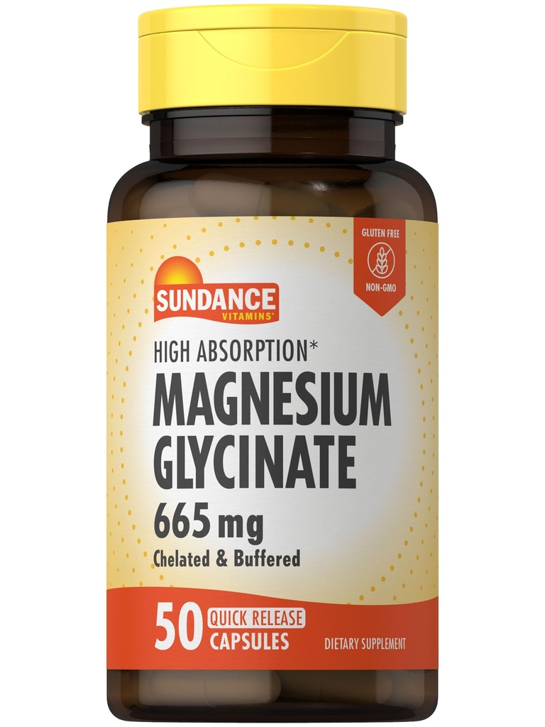 Sundance Magnezu Glycinate Kapsułki 124; 665 mg 124; 50 Pigułek szybkiego uwalniania 124; Nie-GMO i gluten suplement wolny
