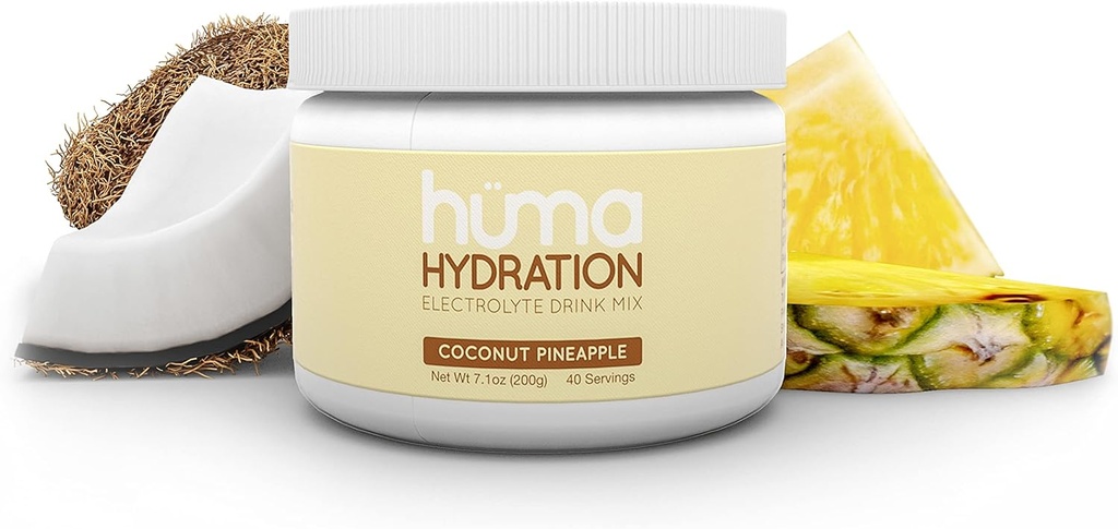 Huma CHIA Napoje nawadniające Mix, Ananas kokosowy, 40 Podawanie słoik - Niskie Calorie, Wysoki Proszek Elektrolitu - 100% Naturalny, 1 g Cukier, 10 Cal