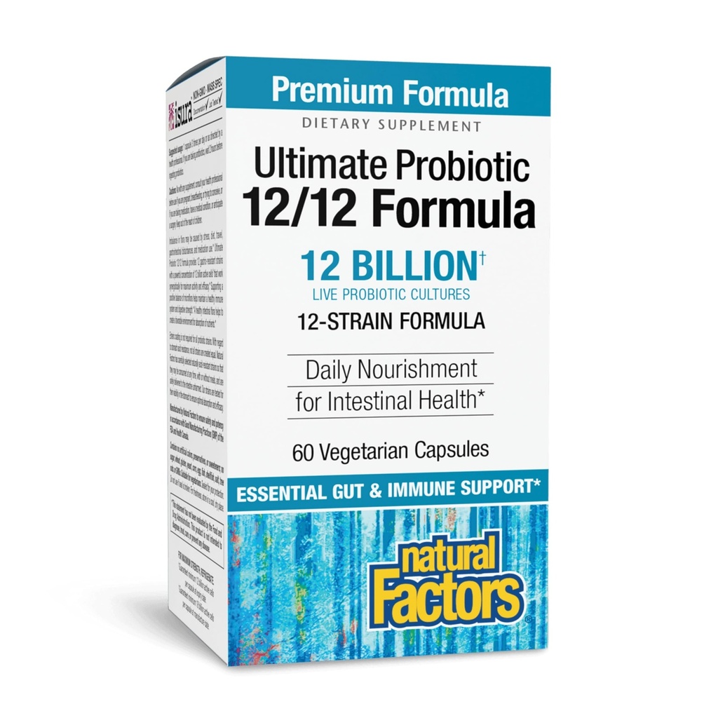 Naturalne czynniki Ultimate Probiotic 12 / 12 Formuła - Suplement do wsparcia zdrowia z probiotyki - Immunitet i Gut Health Supplement - 60 Kapsułki wegetariańskie (60 Słupki)