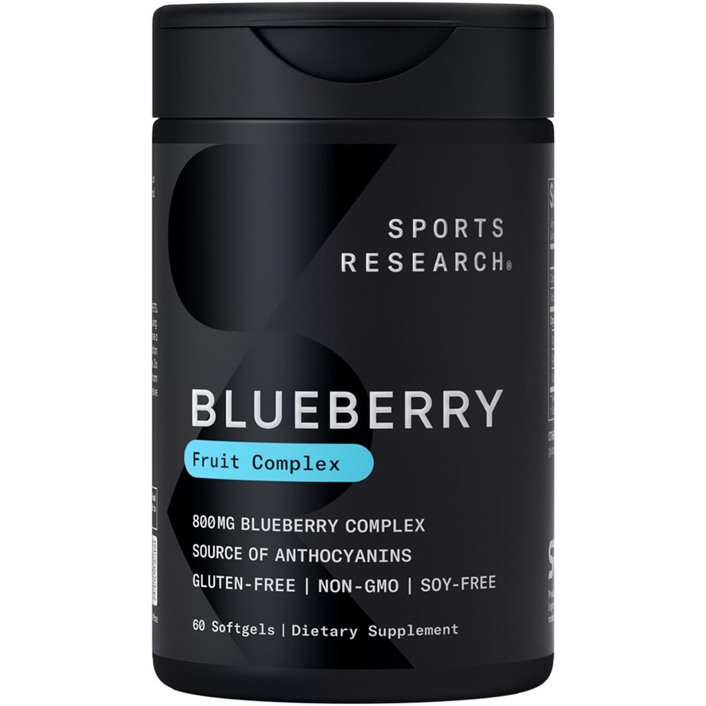 Sports Research Blueberry Kapsułki - Made from Organic Blueberries with Organic Extra Virgin Olive Oil - Non-GMO & Gluten Free - 60 Płynne Softgels