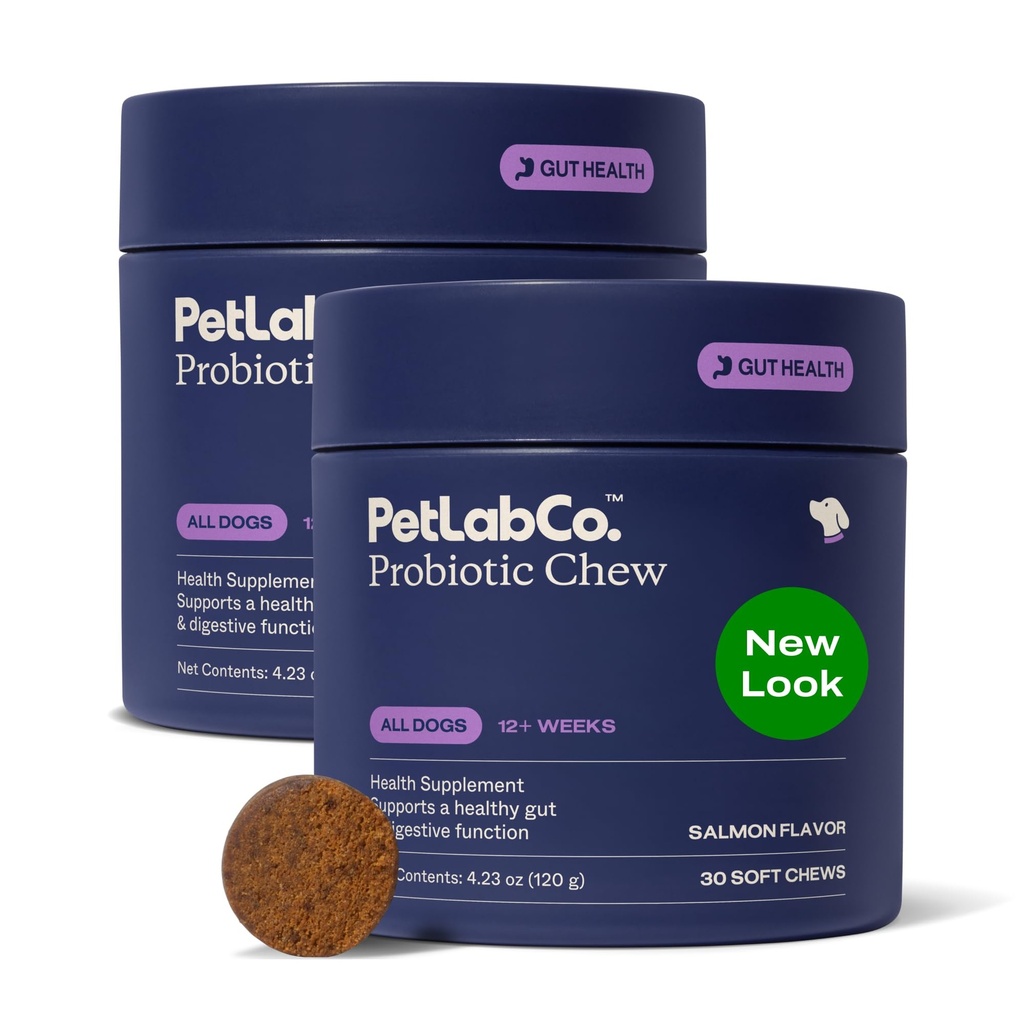 PetLab Co. Probiotyki dla psów, Support Gut Health, Okazjonalna Biegunka, Digestive Health & Sezonowe alergie - Salmon Flavor - Opakowania maja Vary - 30 Soft Chews Pack of 2
