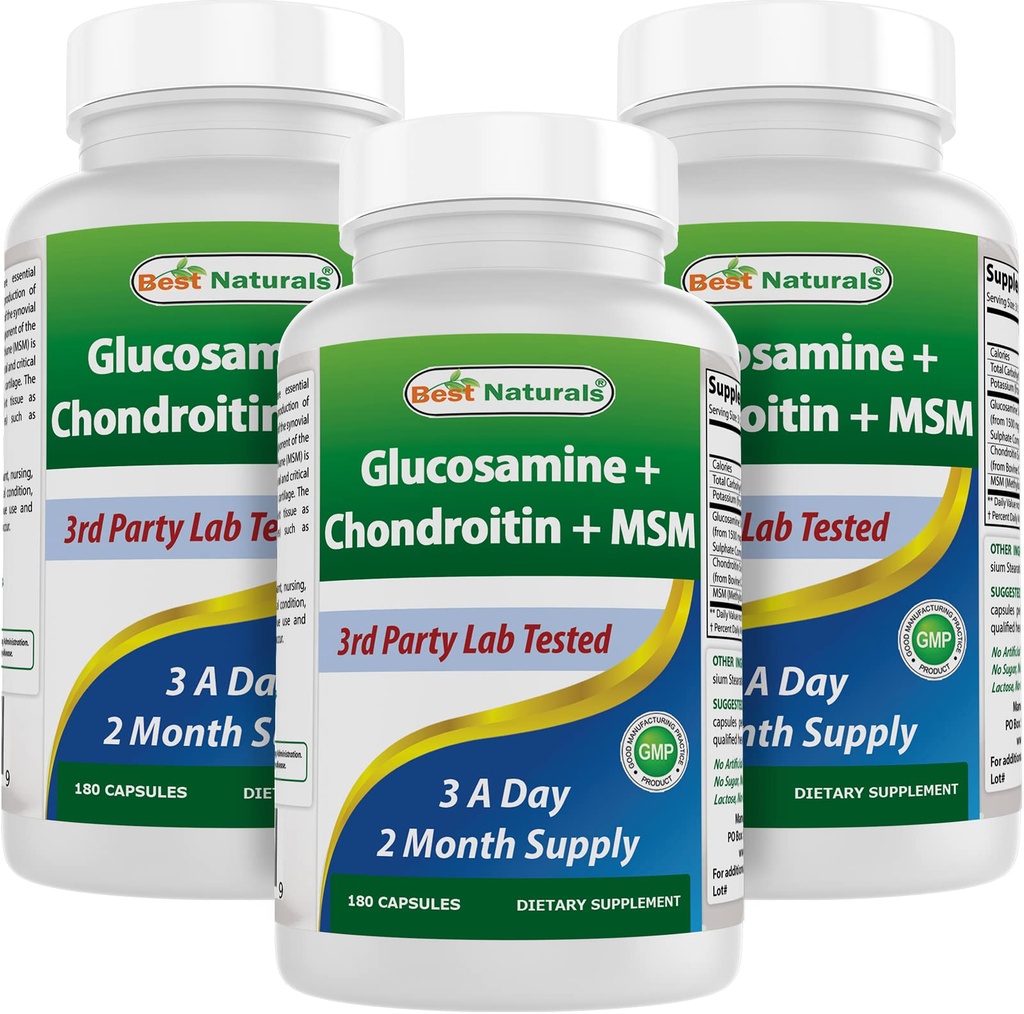 Najlepsze Naturals, Glukozamina Chondroitin i MSM Joint Supplements, 2600 mg na serwowanie, (180 Count (Pack of 3))