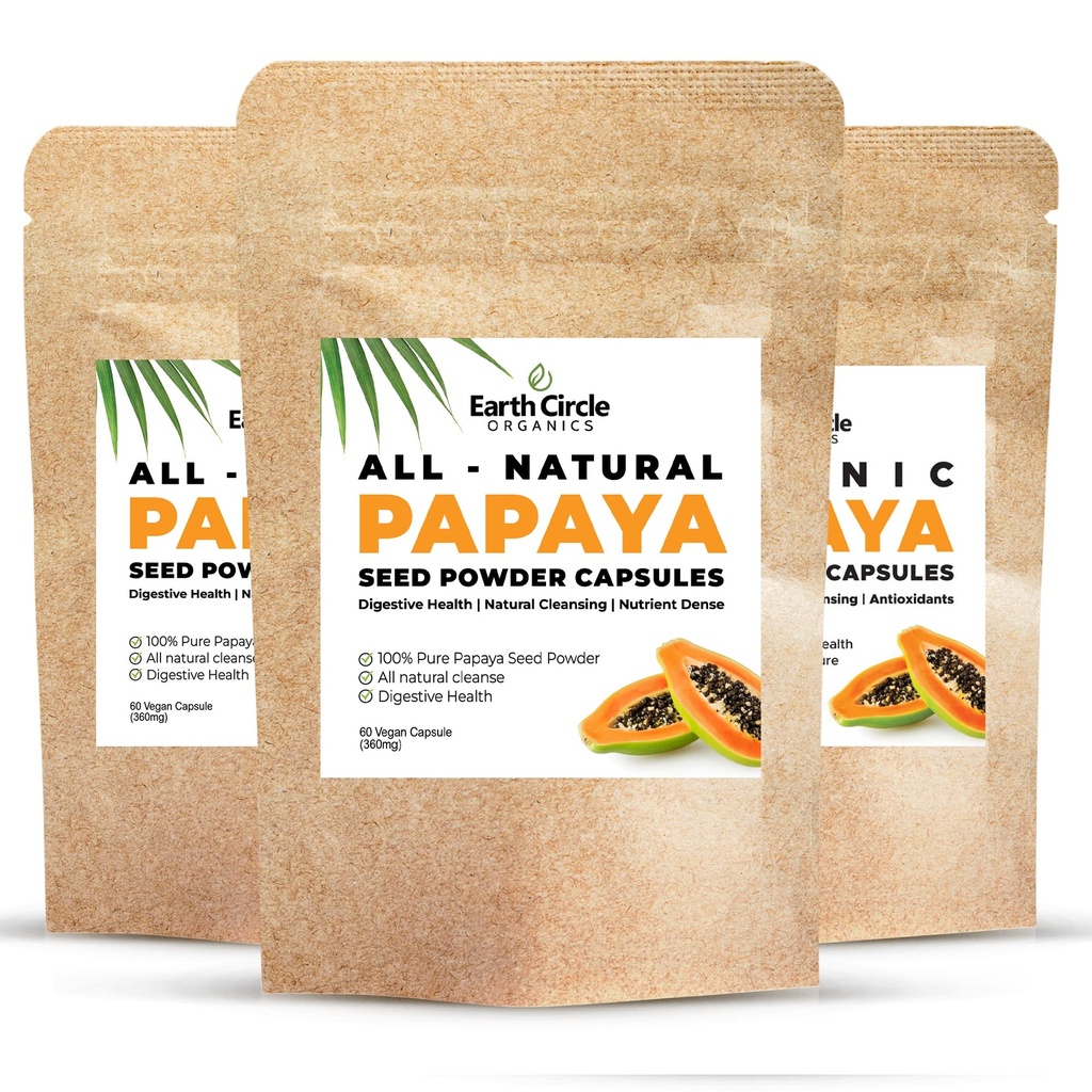 Papaya Seed Powder Kapsułki - Potężny Papain Suplement z witamin A, C, E & Enzymy do trawienia & Gut Zdrowie - 360mg / Podawanie - 60 Kapsułek wegańskich na opakowanie (Opakowanie 3, 90- 180 Day Supply)