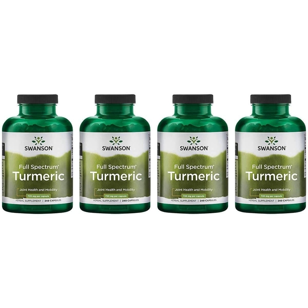 Swanson Full Spectrum Turmeric (Curcumin) - Joint Health, Trawienie, Heart Health & Liver Supplement - Curcuma Longa Formula Promowanie Wspomagania Pamięci - (240 kapsułki) 4 opakowania