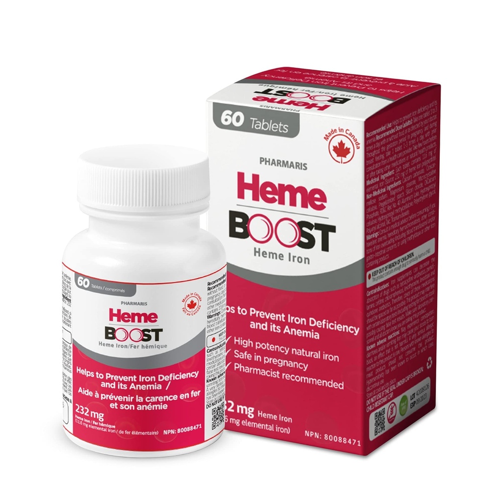 Hemeboost 11, 6 mg (232mg Heme Iron) I 60 Tabletki do stosowania w ciąży 124; Wysoka moc Naturalnego Żelaza Suplement I Wysoka Absorpcja & Delikatność na Żabie I Pigułki dla dorosłych & Sejf do stosowania w ciąży