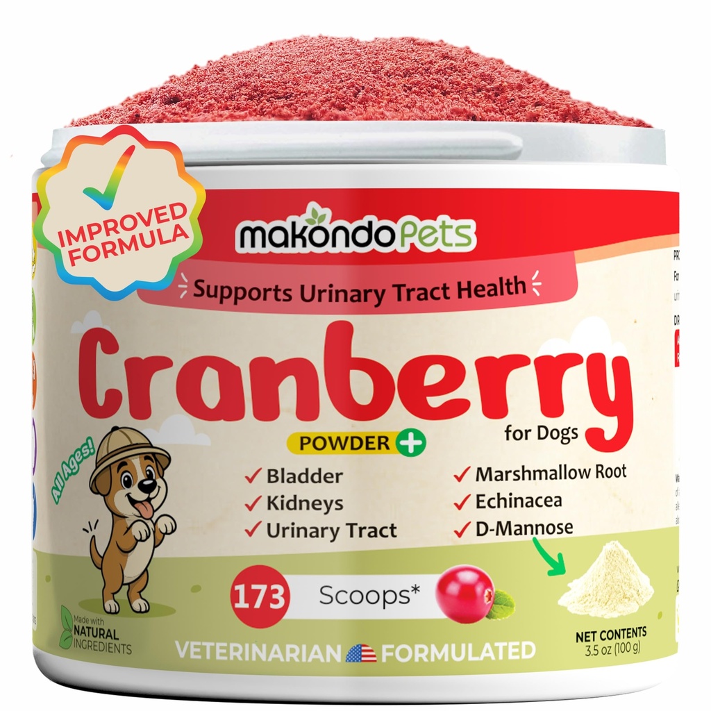 Cranberry Supplement for Dogs – Cranberry Powder with D-Mannose, Marshmallow Root & Vitamin C, Bladder & Kidney Support for Urinary Tract for Dogs, Helps Maintain Normal Urine pH – 173 Scoops