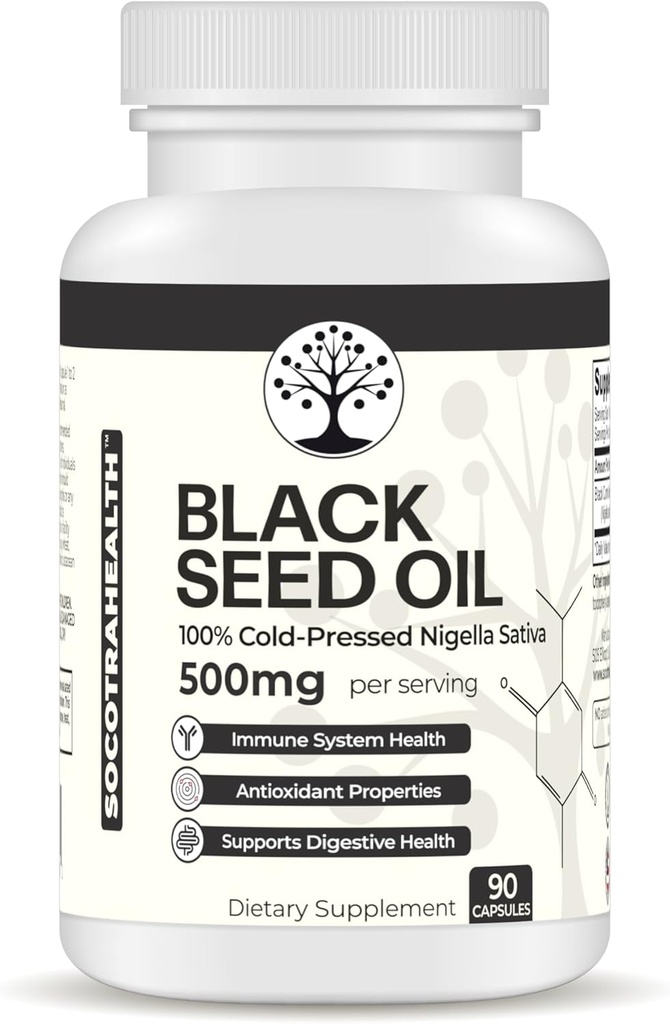 Black Seed Oil - 100% Cold- Pressed Black Cumin Nigella Sativa - przeciwutleniacz, immunologiczne i trawienne System Support - Non-GMO, Gluten Free - 500 mg na jedną porcję - 90 Kapsułek wegetariańskich