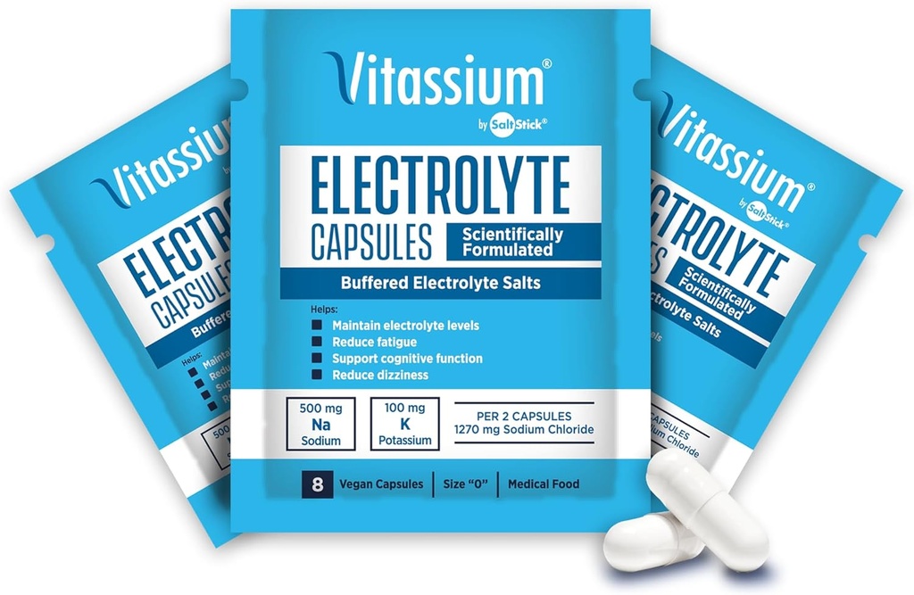 Witaminy Kapsułki, Electrolytes for Dietetic Management of PoTS Syndrome Sympsions (500mg sodu - 100mg potasu), 240 Buforowane kapsułki soli
