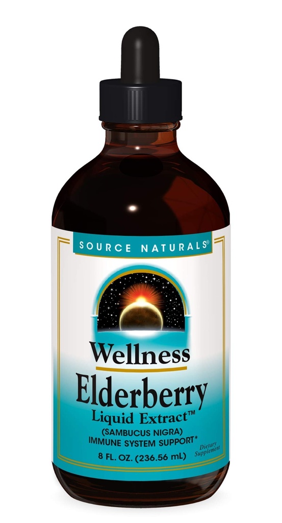 Źródło Naturals Wellness Elderberry Liquid Extract for Immune System Support - Sambucus nigra - 8 Fluid oz