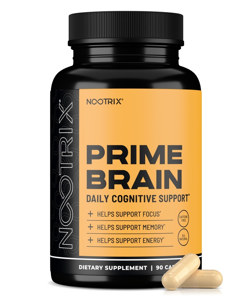 Nootrix Prime Brain Nootropic Supplement Adresat 124; Wspomaga pamięć, mentalną koncentrację, Cognitive Health & Energy Adresat 124; Promuje zdrowy nastrój i funkcje mózgu Adresat 124; Ginkgo Biloba, Lwie Mane & L Theanine Adresat 124; 90 Kapsułki