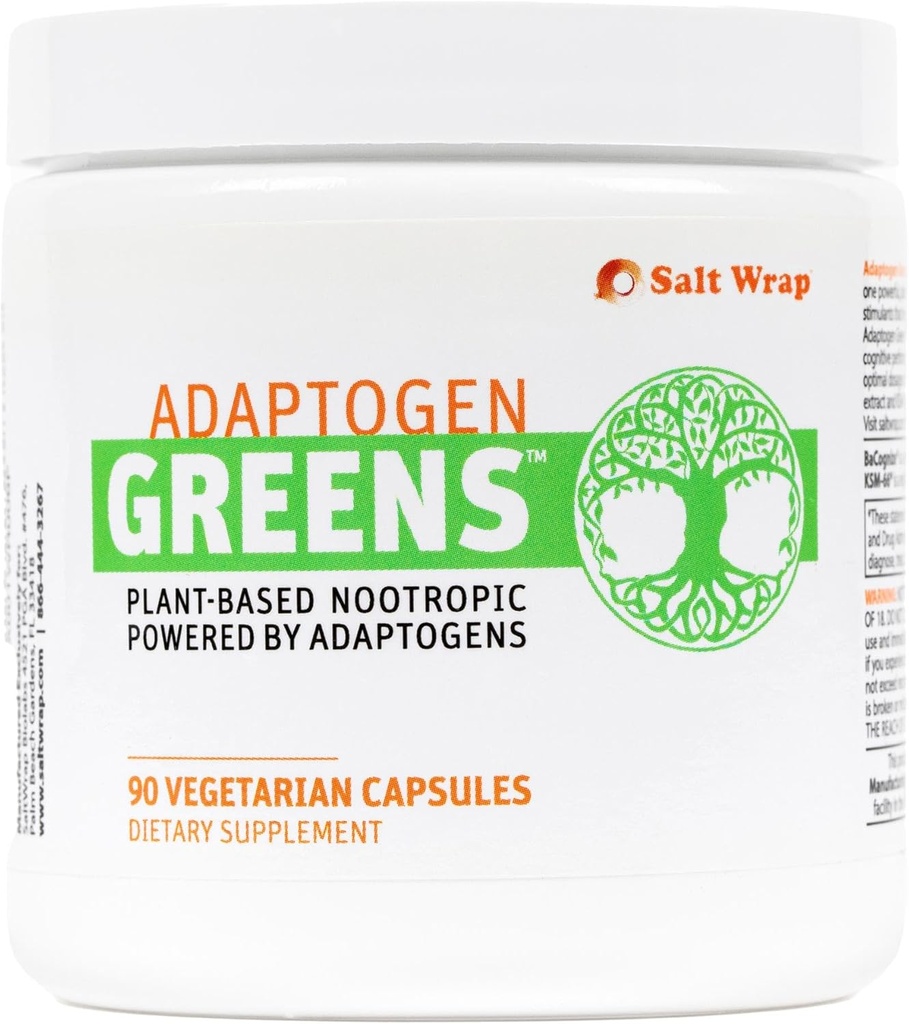 SaltWrap Adaptogen Zieloni - Formuła odporności ciała - Nootropik bez kawy dla Stress, Focus i Cognitive Performance - 90 Kapsułki