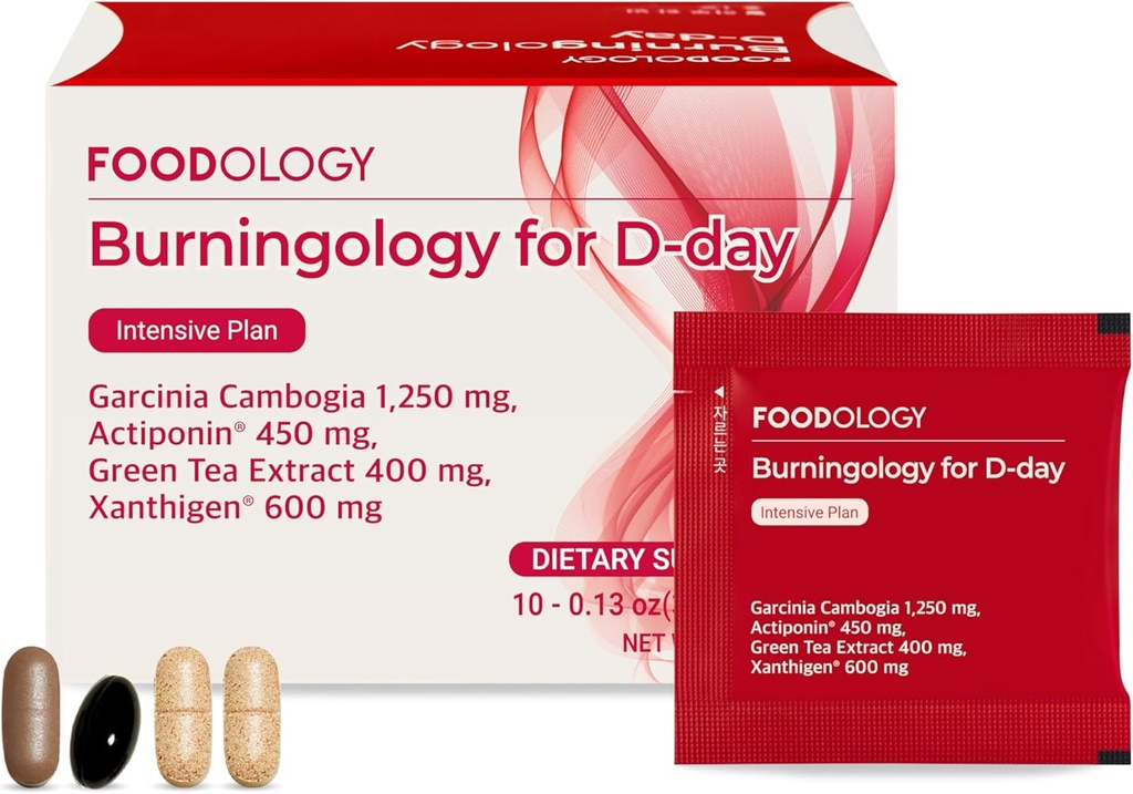 FOODOLOGY Burningology D- Day, Apetite Suppressant for Women & Men, Boost Mood, Support Weight Loss and Burn Calories, Garcinia Cambogia Supplement, Green Tea Extract - 10 pakietów