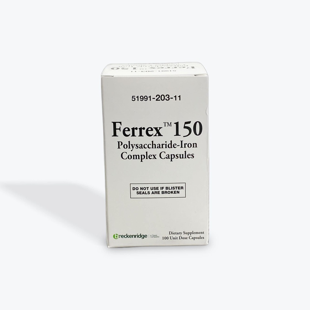 Ferrex 150 Polisacharyd Żelaza Kompleks Kapsułki Breckenridge - 100 Ea