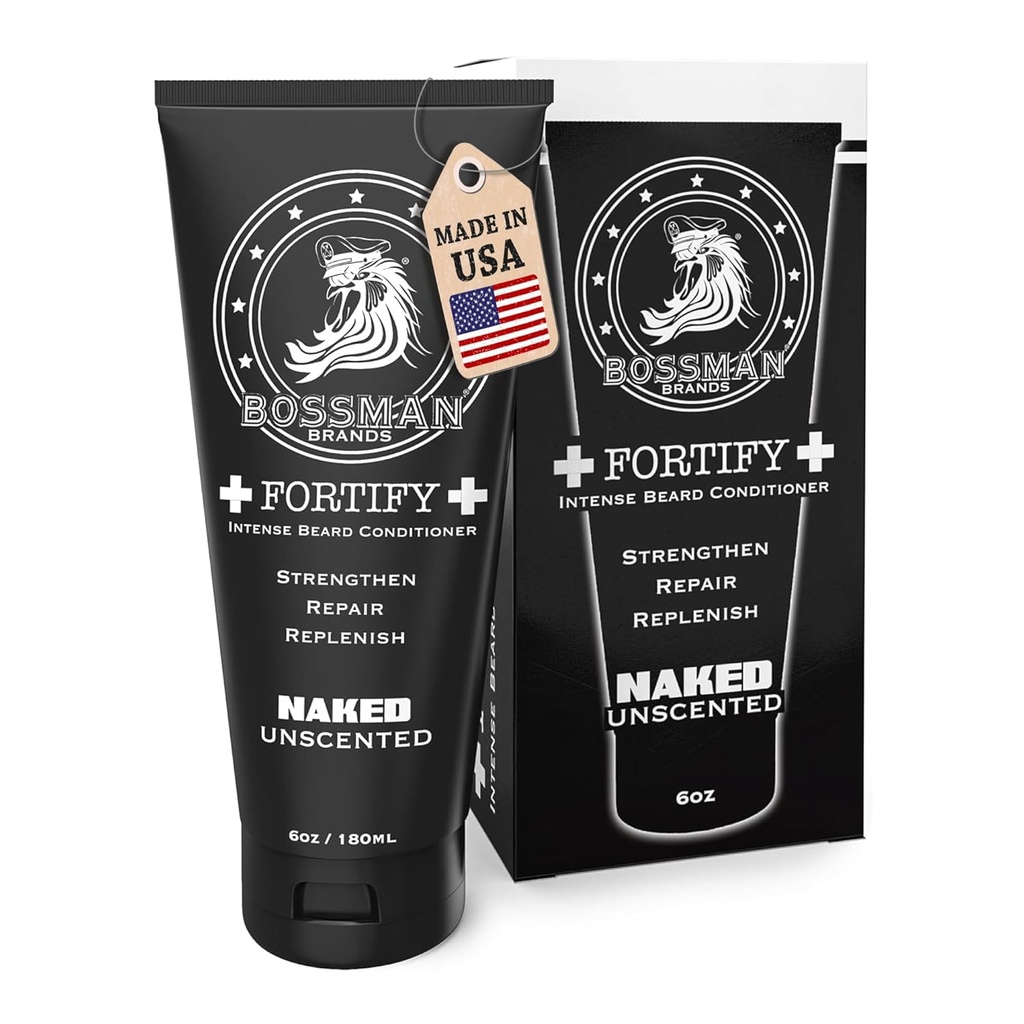 Bossman Fortify Intensywny Beard Conditioner for Men (Nagi - Bez zapachu) - nawilża, uzupełnia i chroni z naturalnych składników - grubsza formuła, Made in USA