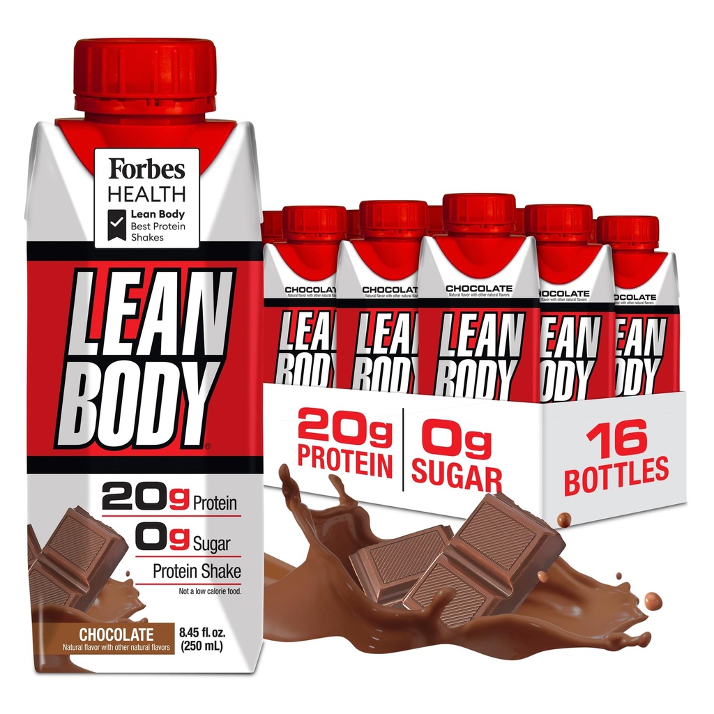LABRADA NUTRITION - Lean Body RTD Serwatka Protein Shake, Wygodne On- The- Meal Shake dla mężczyzn i kobiet, 20 gramów białka - Zero cukru, Laktoza i Gluten Free, Czekolada (Opakowanie 16)
