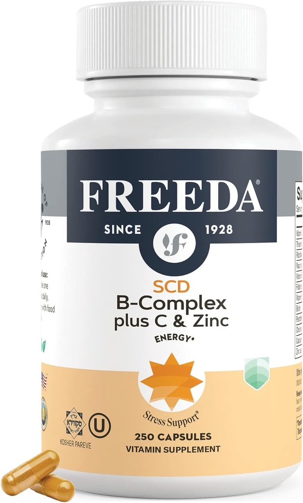FREEDA Complete B Complex z witaminą C & cynk - SCD Legal Vitate B Complex (B1, B2, B3, B6, B12) - 250 Kapsułek wegetariańskich, Nadaje się do wszystkich włącznie SCD Diet Followers, Codzienne Wsparcie Zdrowia