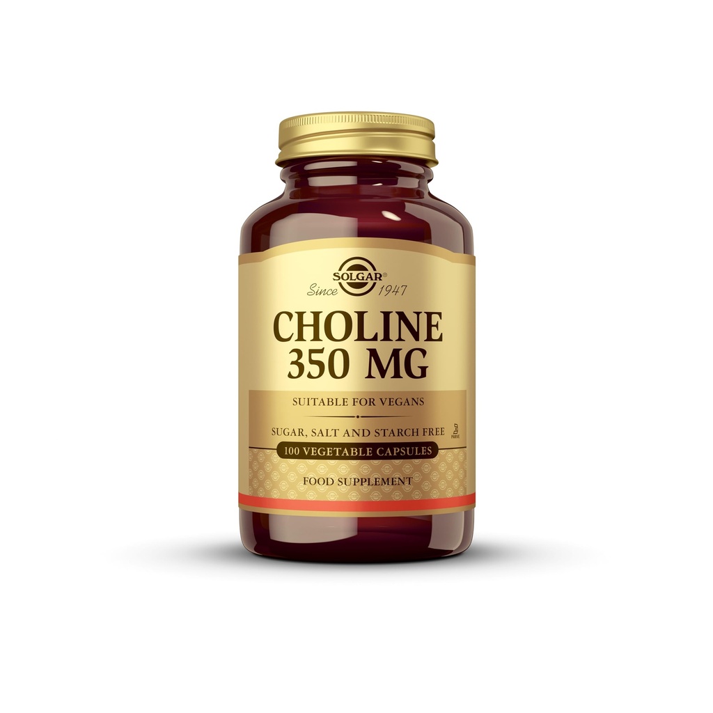 Solgar Cholina 350 mg - 100 Kapsułki roślinne, Opakowanie 2 - Non-GMO, Wegan, Kosher - 200 Razem Sługi