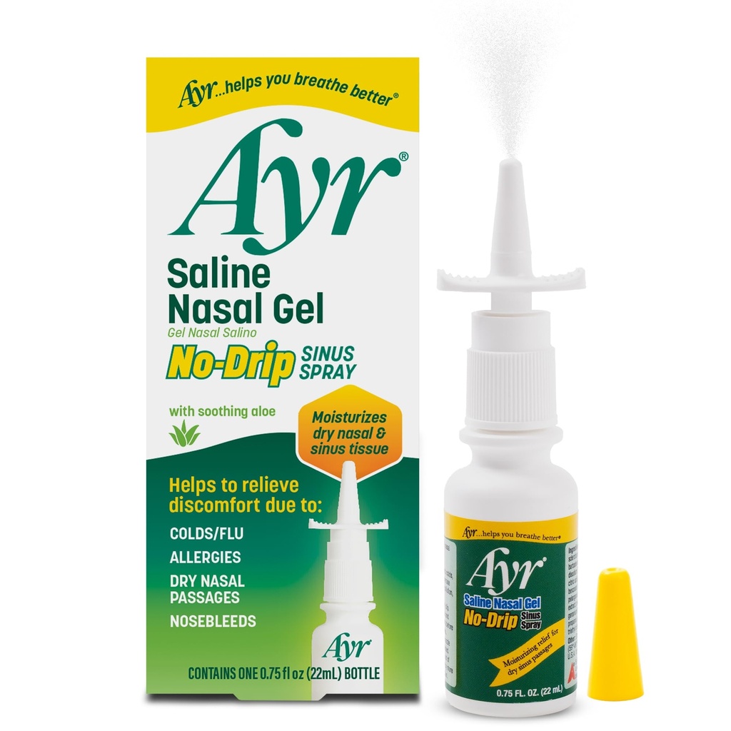 Ayr Saline Nasal Gel No- kroplówka Sinus Spray Z Soothing Aloe Vera, 0,75 Fl Oz Spray Butelka, (Opakowanie 1)