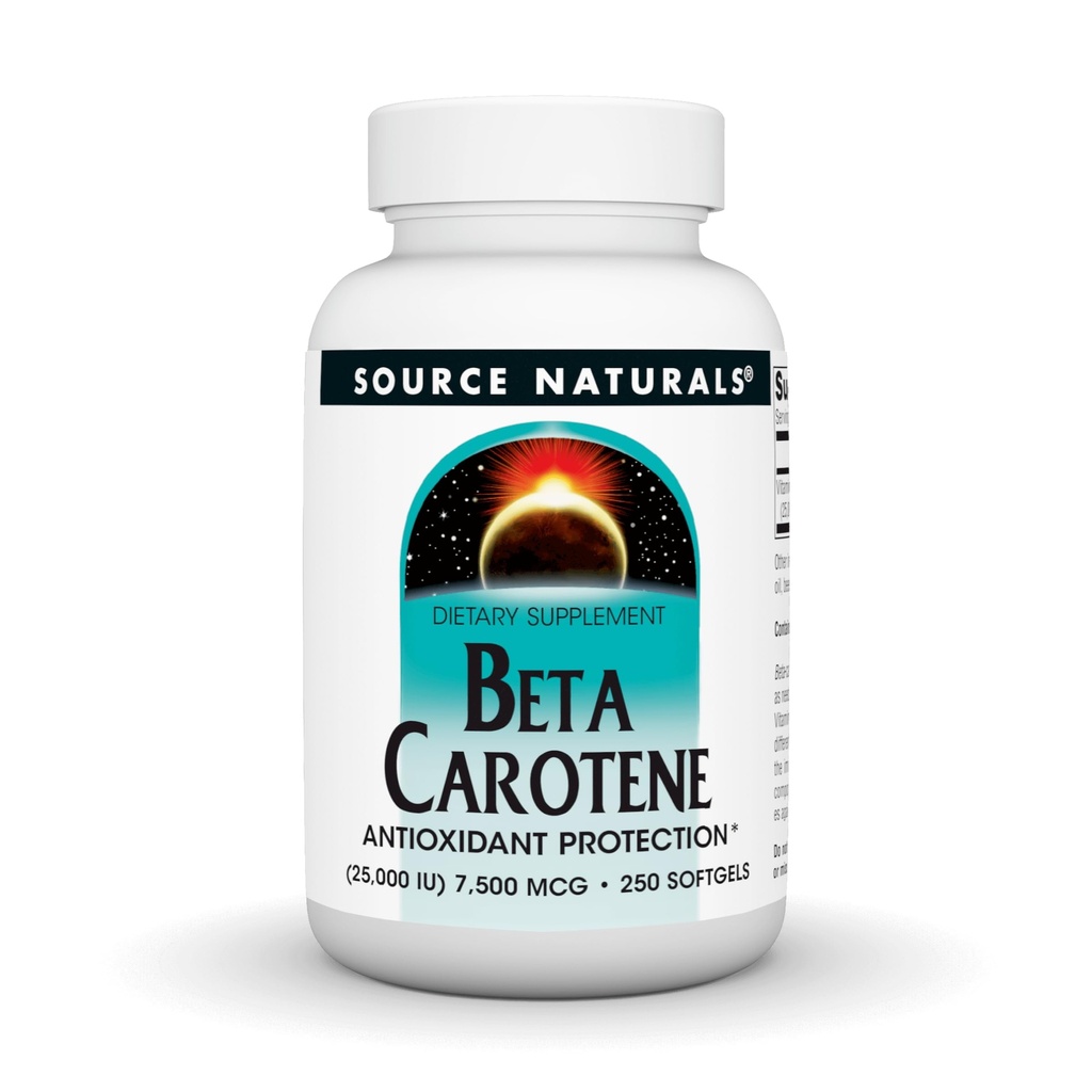 Źródło Naturals Beta Carotene 25000 iu Antyoksydant Protection - Converted by Body to Witamina A - 250 Softgels