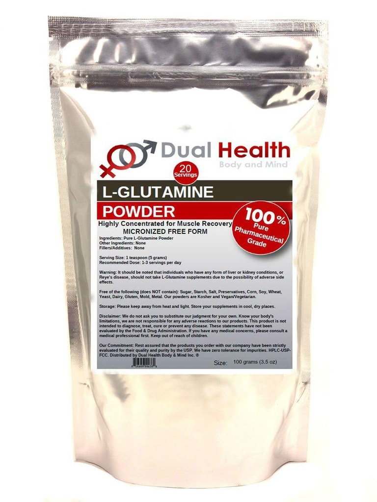 L- Glutamina (100 Grams - 3,5 oz) Czysty proszek 5000mg Wolny Form Luzem Suplementy, Made in USA, Odporność immunologiczna GI Wsparcie Leaky Gut Zdrowie Energia mięśniowa Stwardnienie
