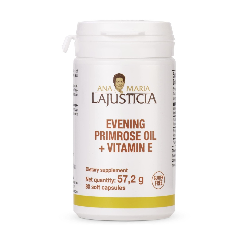 Ana Maria Lajusticia - Wieczorny olej Primerose + witamina E - 80 miękkie kapsułki Pack -1000mg. Gluten Free, Laktoza Free i cukier Free. Wszystkie naturalne.