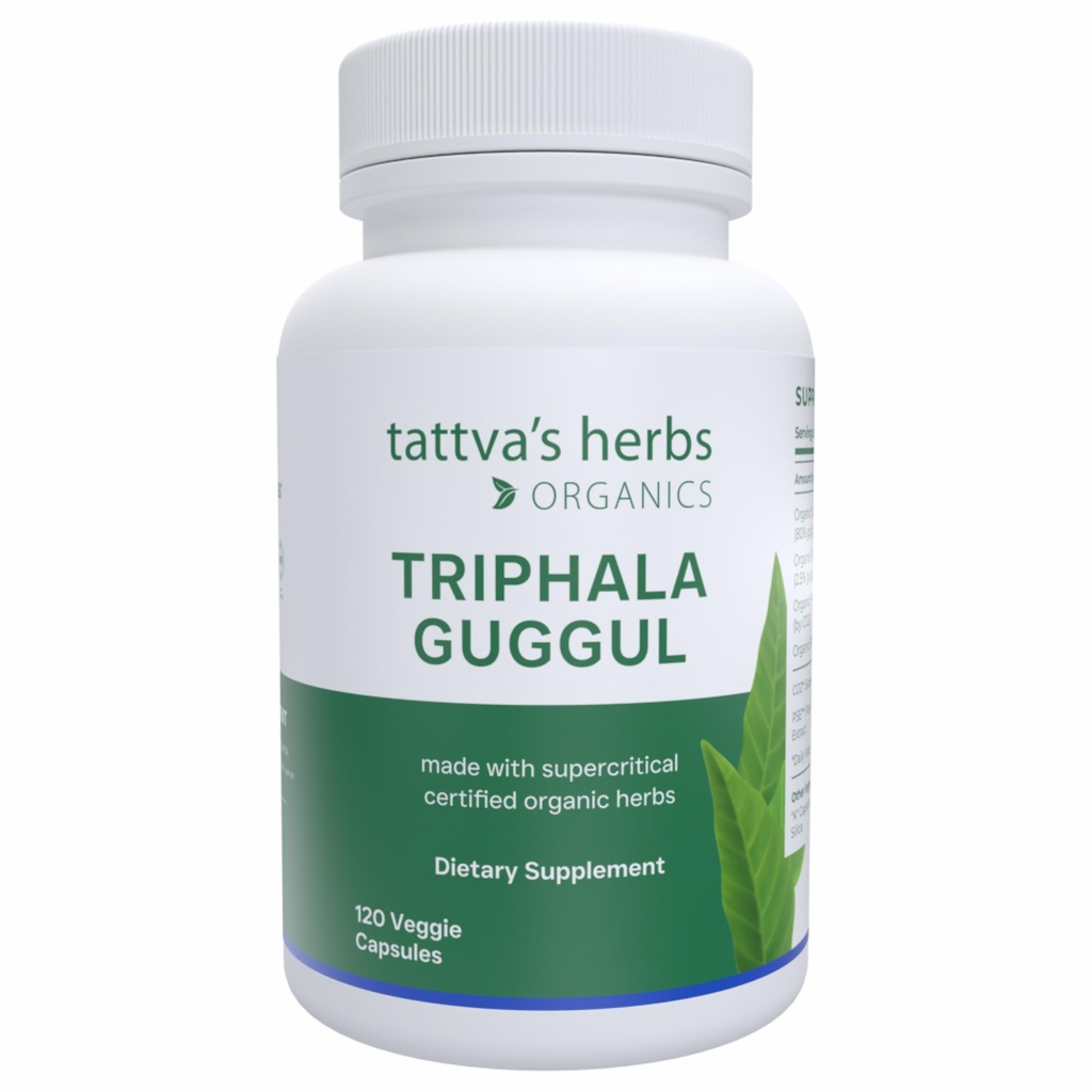 Tattva Herbs Triphala Guggul Herbal Supplement, Ayurveda Herbal Supplements, Digestive Health and Support, Organic Triphala kapsułki, 120 Count, 25 Lat Premium Service