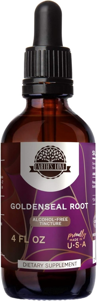 Ziemska miłość - Goldenseal Korzeń Alkohol wolny Herbal Extract Tincture, Superkoncentrat Goldenseal (Hydrastis Canadensis) Suszony Korzeń (4 Fl Oz)
