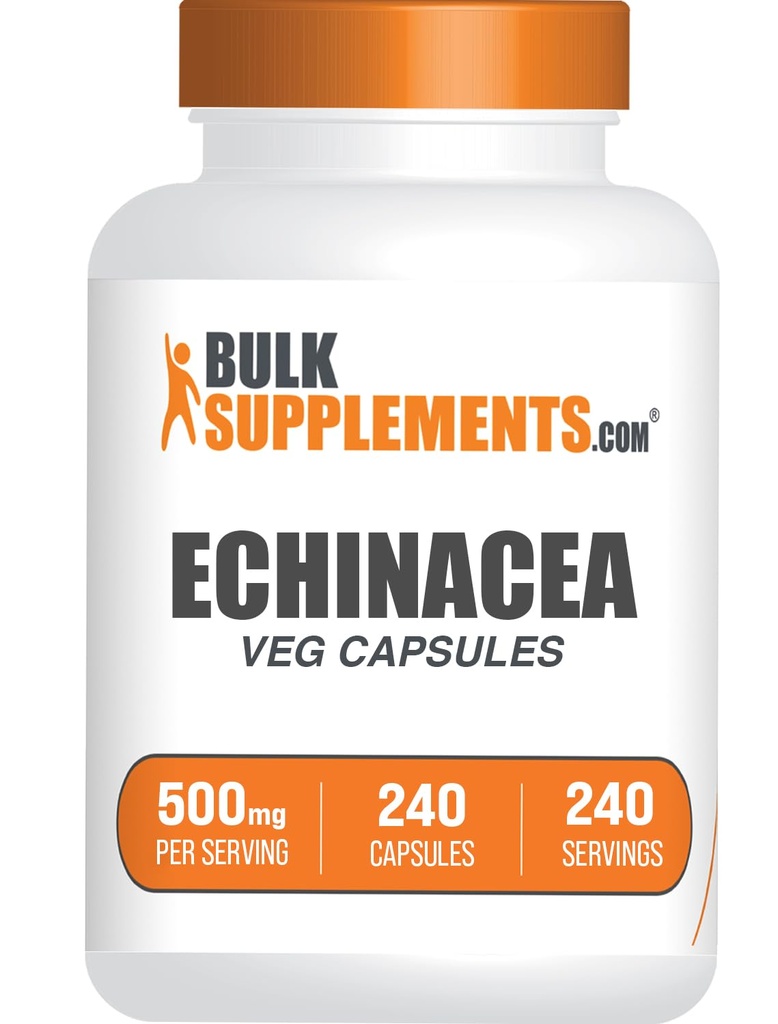 BulkSupplements.com Echinacea Extract Kapsułki - Echinacea Suplement, Echinacea Kapsułki 500mg - Wsparcie immunologiczne, Gluten Free, 1 Kapsułka na serwowanie, 240 Kapsułki (Opakowanie po 1)